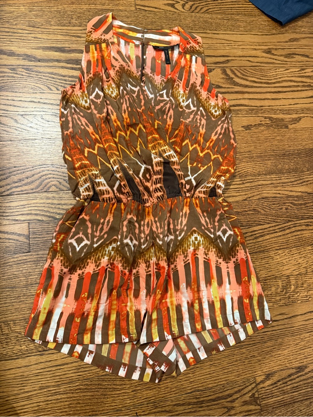 BCBGMaxAzria Orange, Coral & Brown Abstract Sleeveless Piece